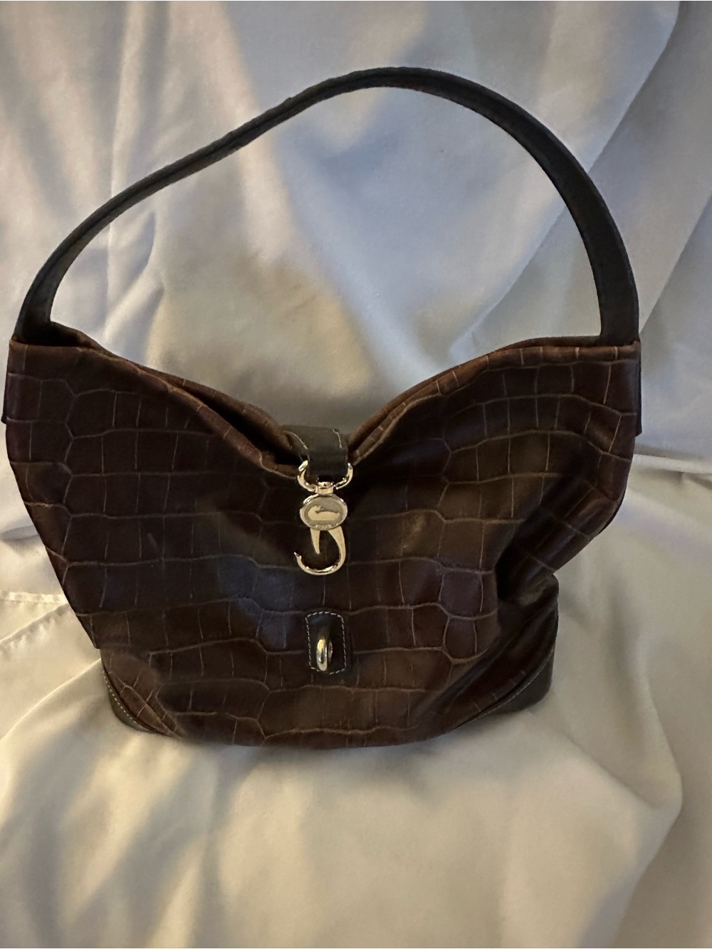 Dooney & Bourke Croc-Embossed Shoulder Bag in Dark Brown